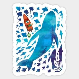 Great Blue Ocean Whale and a Fisherman Sticker